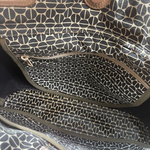 Fossil Key-Per Coated canvas black tan leather trim medium Shoulder . - Picture 8 of 11